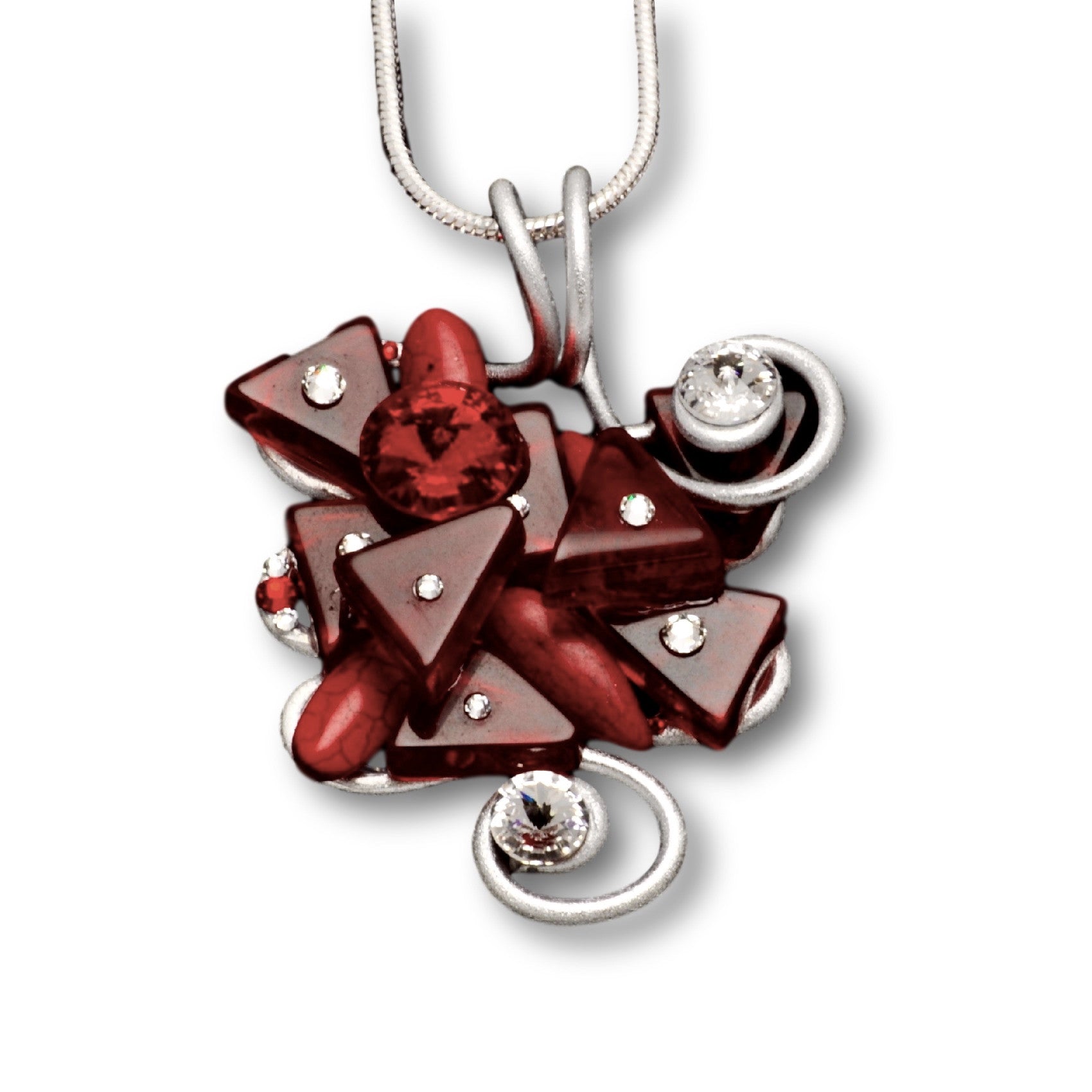 Red Stone/Crystal Wire Pendant