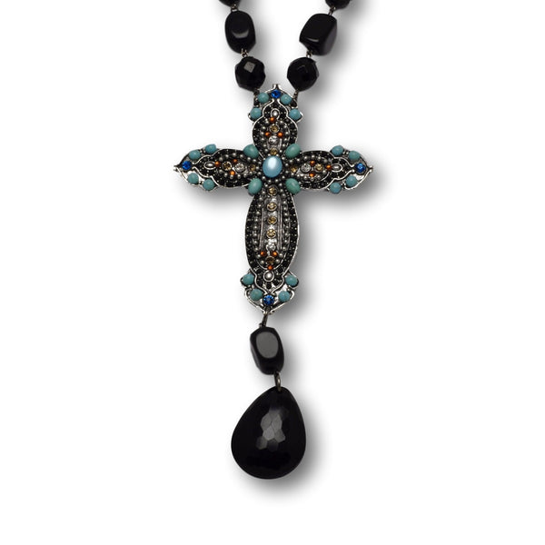 Black and Turquoise Cross Necklace