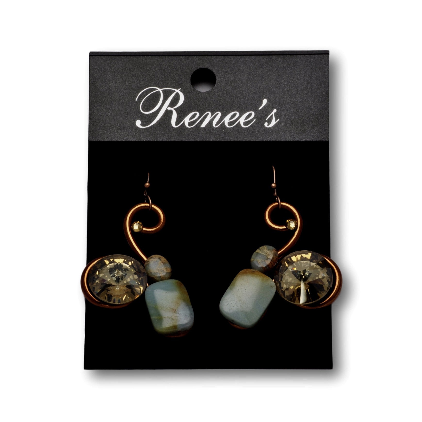 Blue Jasper/Crystal Bronze Wire Earrings