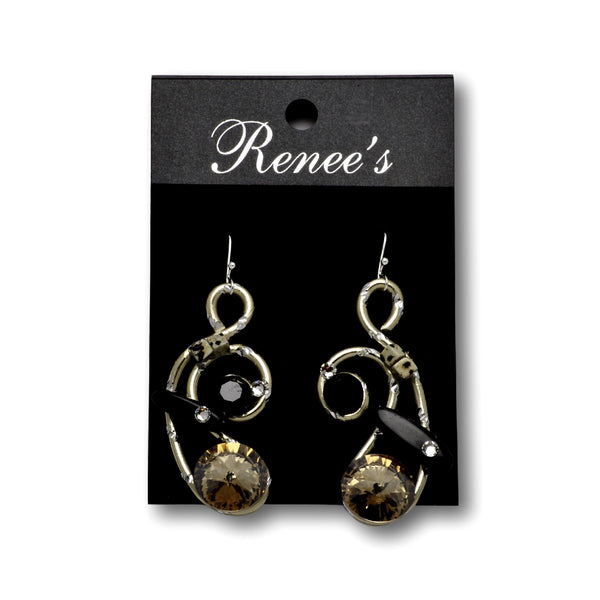 Dalmation Jasper/Black Stone/Crystal Gold Diamond-Cut Wire Earrings