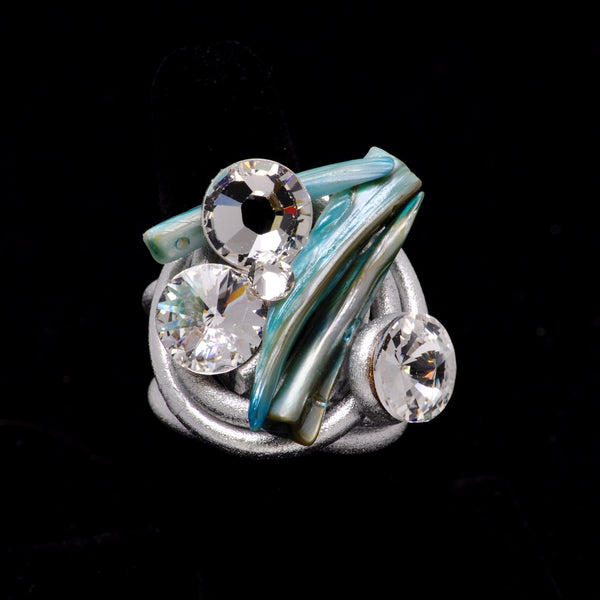 Blue Pearl/Crystal Wire Ring