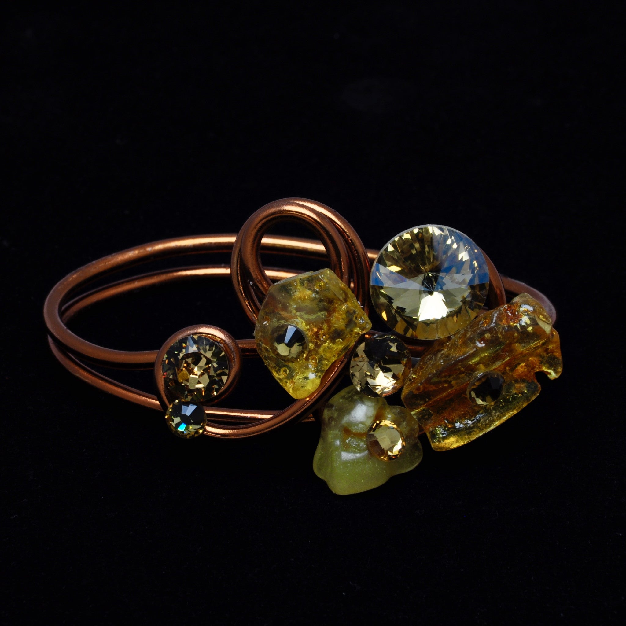 Amber Stone/Crystal Copper Wire Bracelet