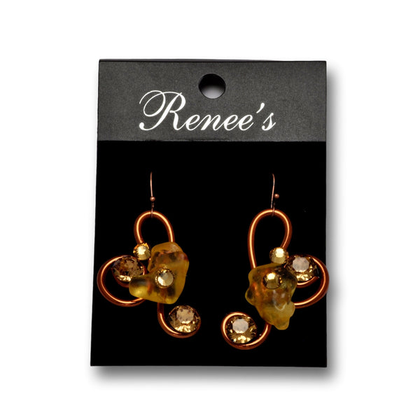 Amber Stone/Crystal Copper Wire Earrings