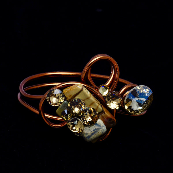 Iron Zebra Jasper/Crystal Copper Wire Bracelt