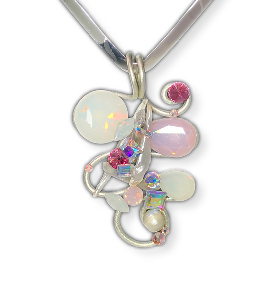 Pink Stone / Crystal Wire Champagne Pendant